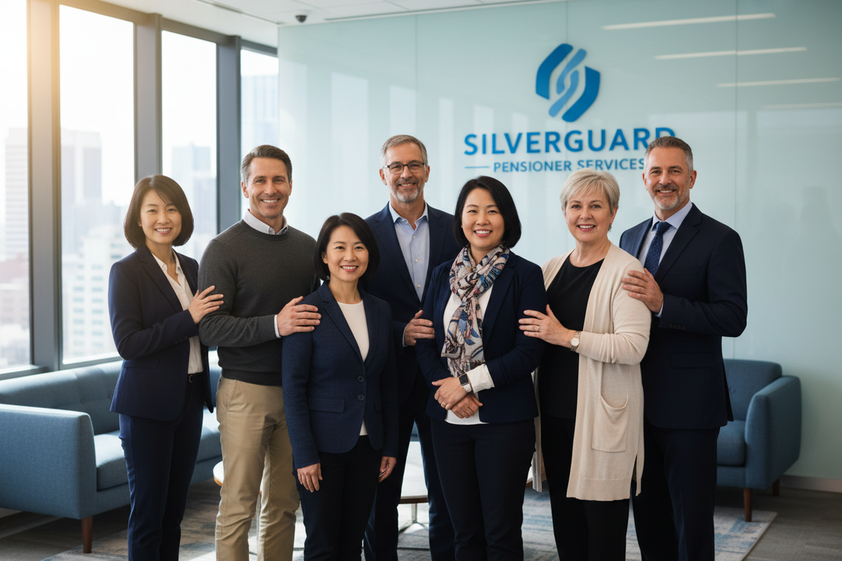 Selection of insurance services for pensioners team photo